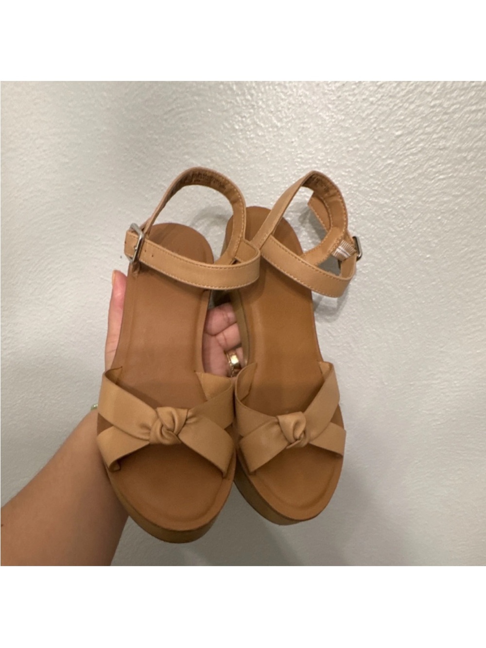 ASOS Tan Knot Front Ankle Strap Platform Sandals